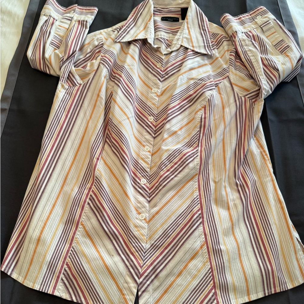 Apostrophe Plus Size 16/18W Striped Button Down Blouse Mustard Brown - Picture 2 of 5